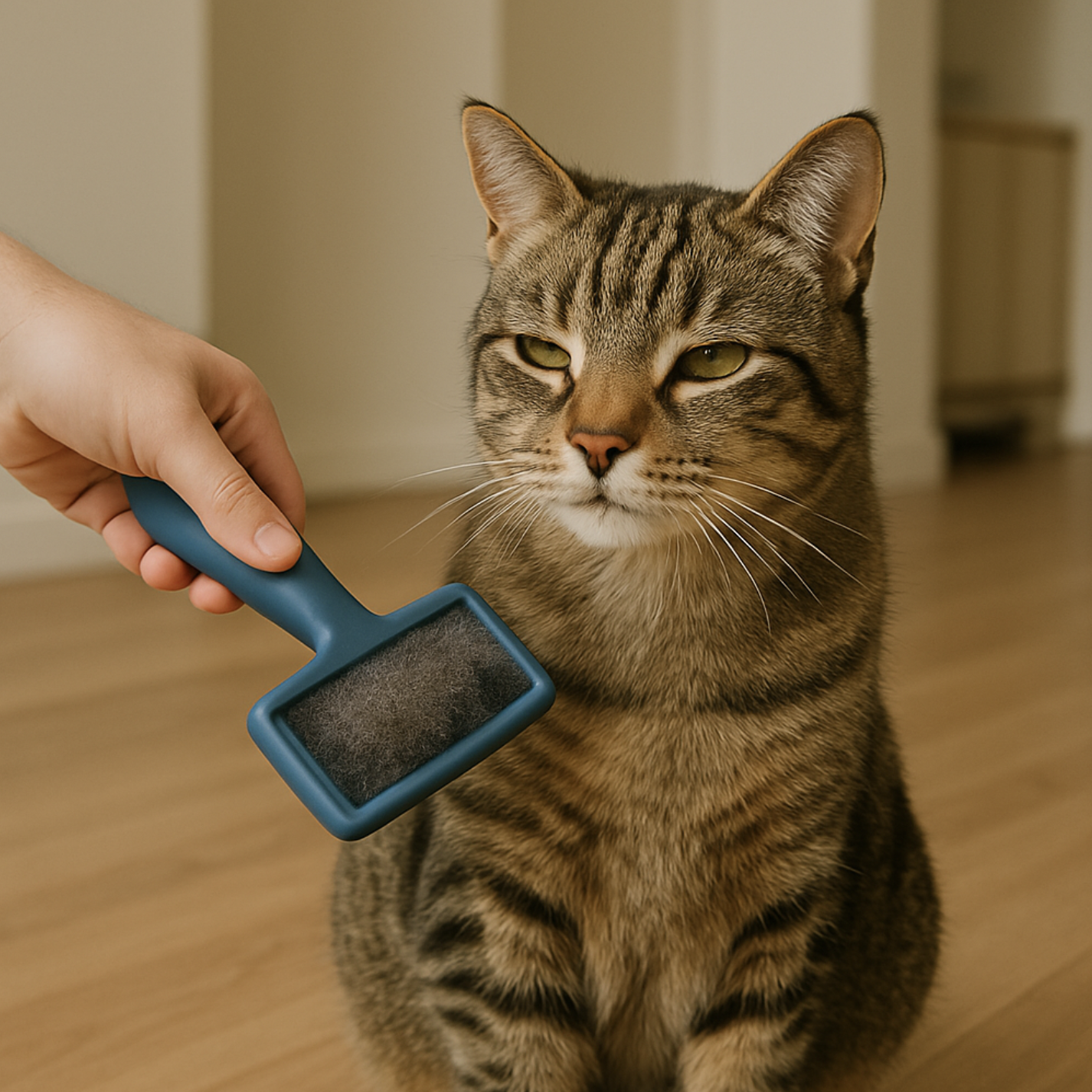 Brushing a cat